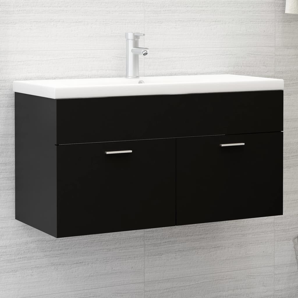 Mobile da Bagno con Lavabo Integrato Nero in Truciolato 3071289