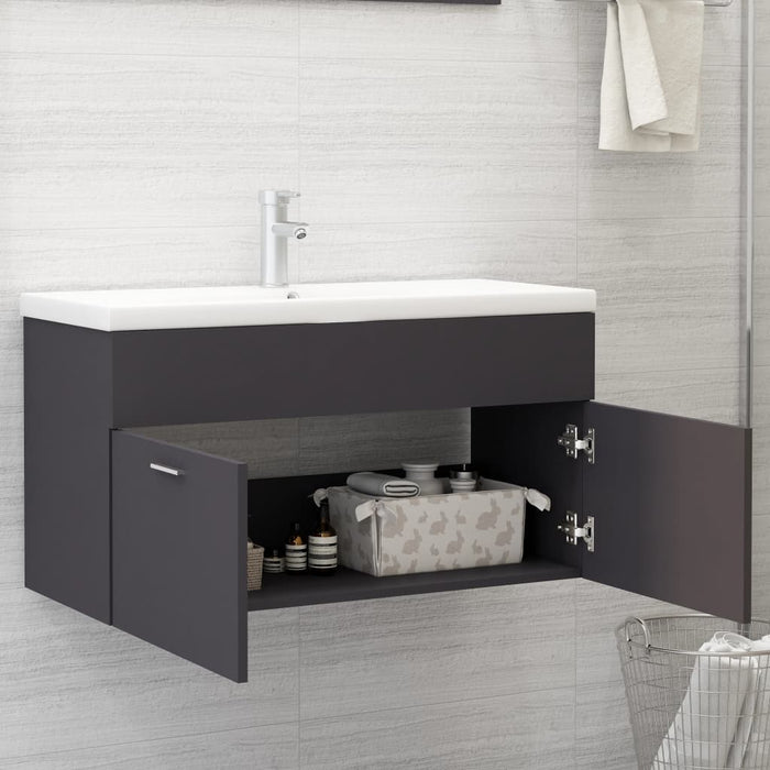 Mobile con Lavabo Integrato Grigio in Legno Multistrato 3071290