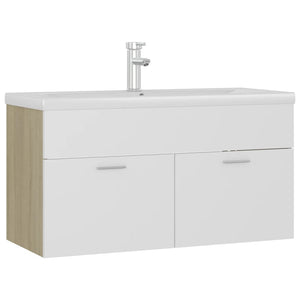 Mobile Lavabo Integrato Bianco Rovere Sonoma Legno Multistratocod mxl 72742