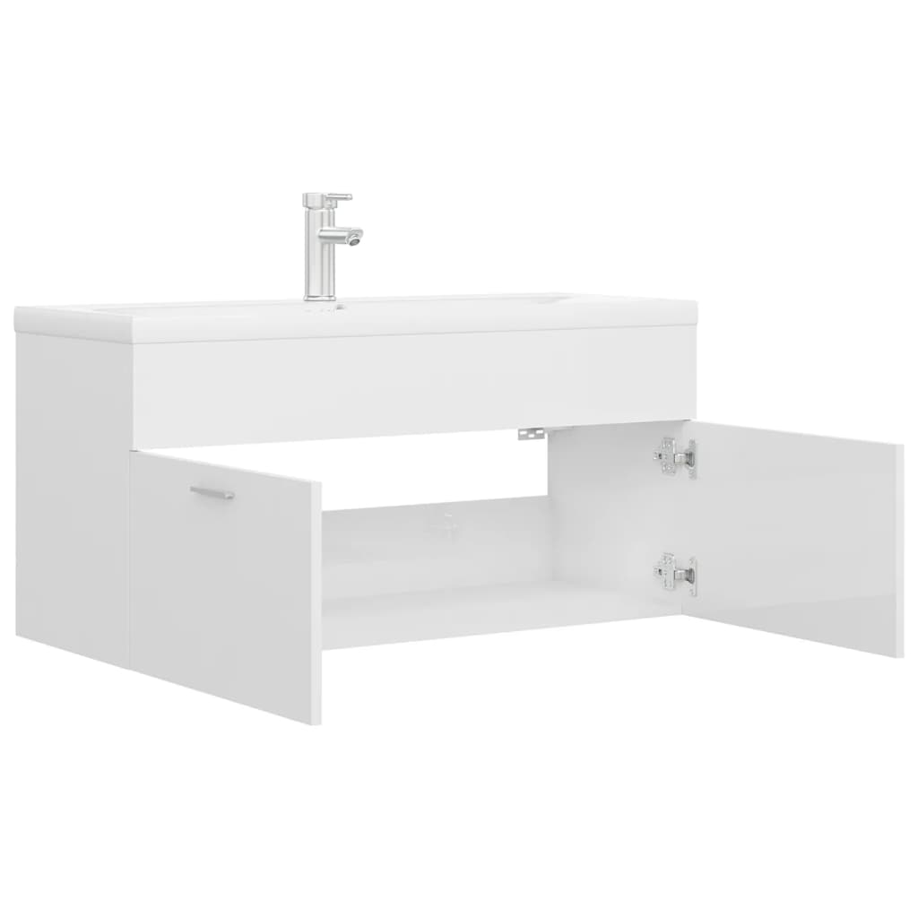 Mobile Bagno con Lavabo Integrato Bianco Lucido in Truciolato 3071303