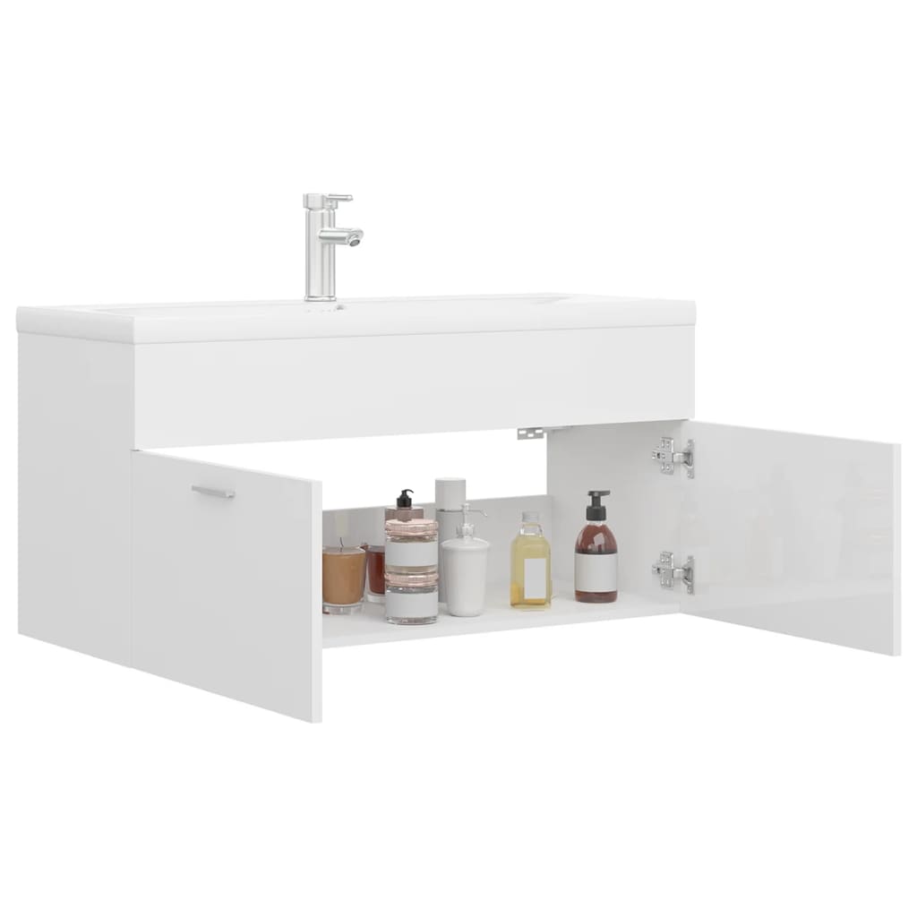 Mobile Bagno con Lavabo Integrato Bianco Lucido in Truciolato 3071303