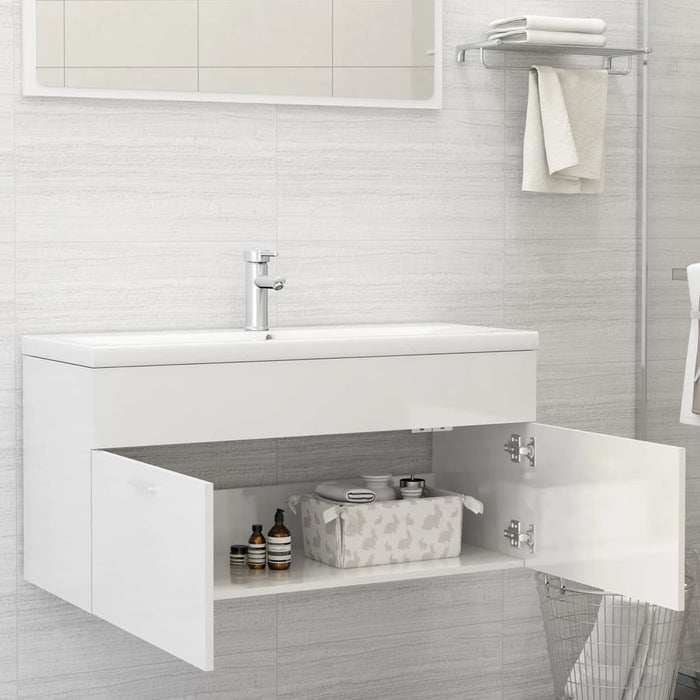 Mobile Bagno con Lavabo Integrato Bianco Lucido in Truciolato 3071303