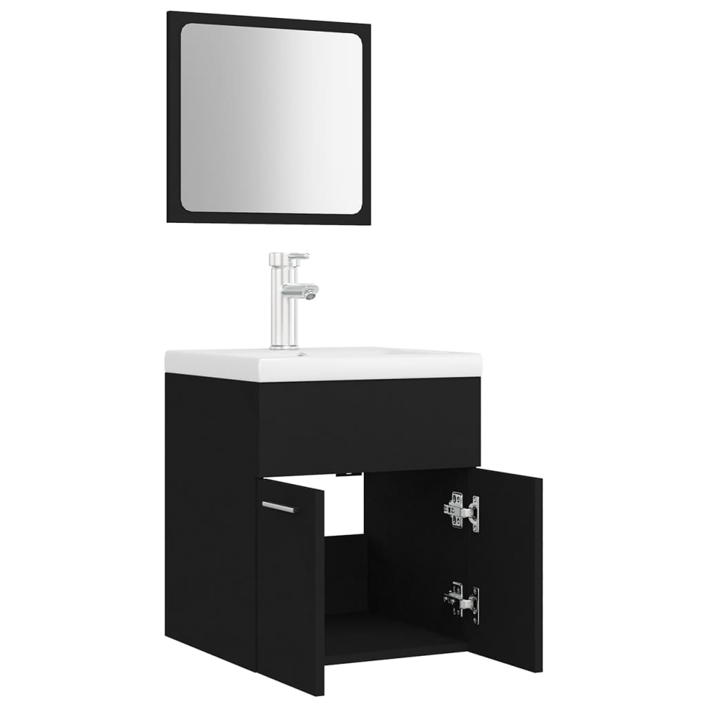 Set Mobili da Bagno Nero in Legno Multistrato 3071307