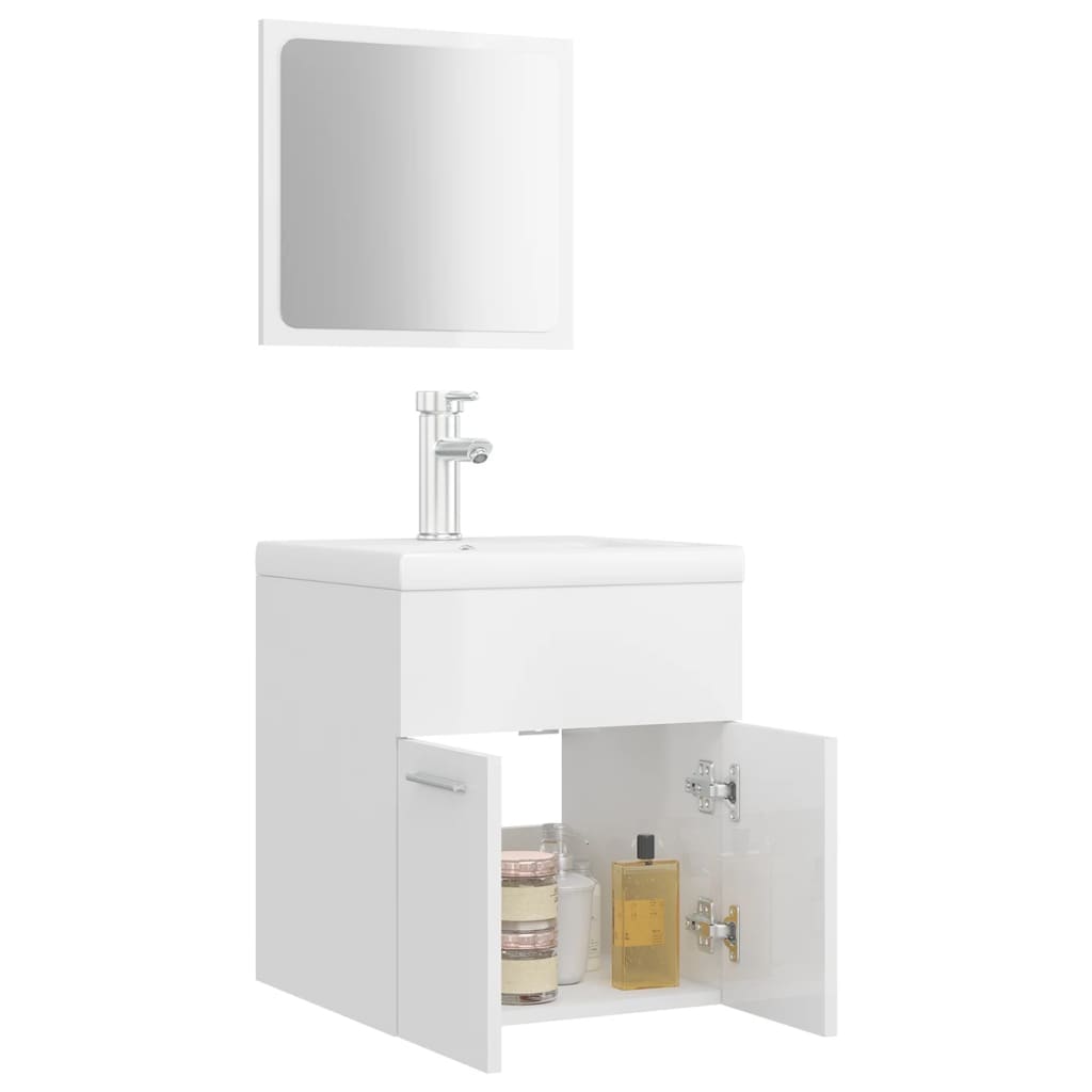 Set Mobili da Bagno Bianco Lucido in Legno Multistrato 3071312