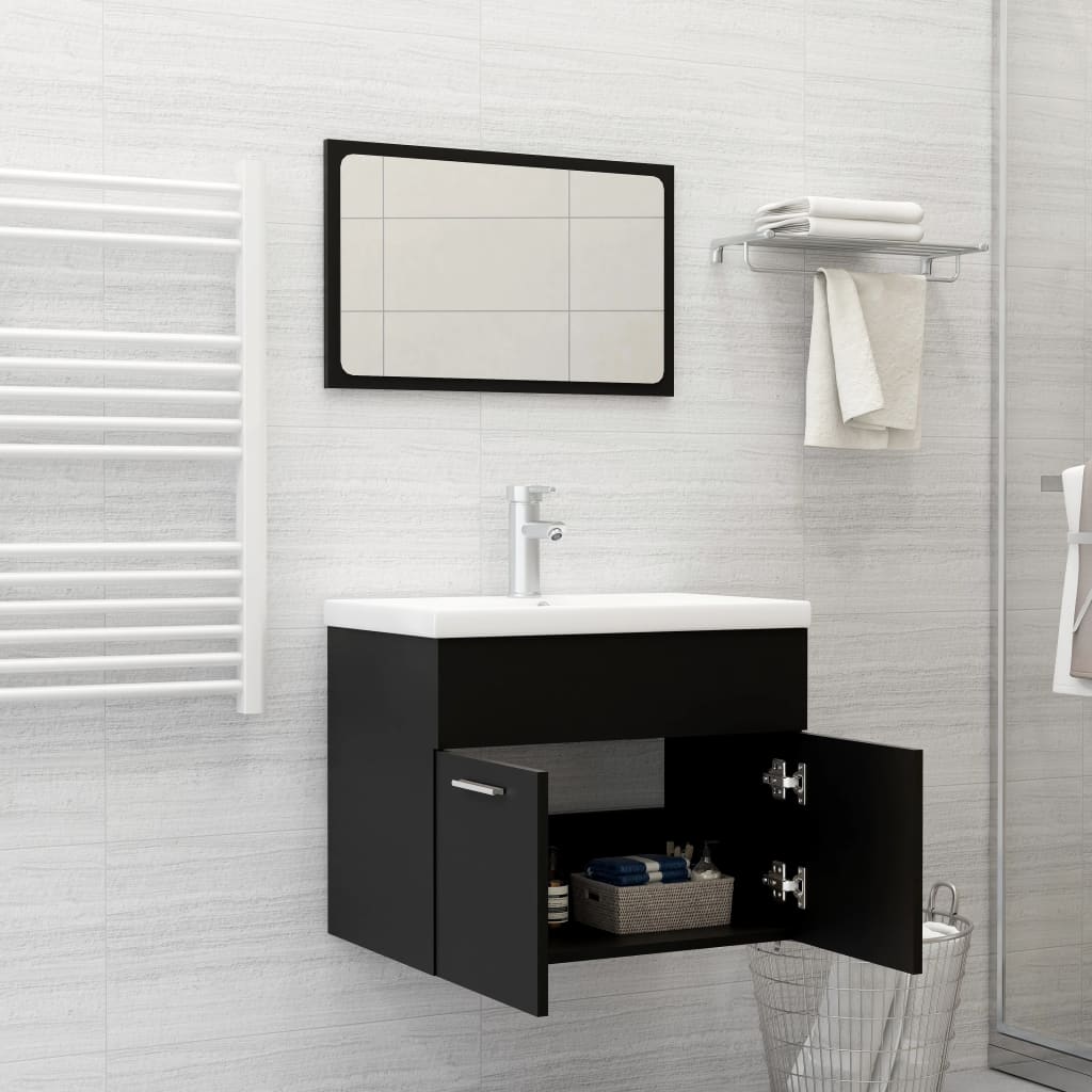 Set Mobili da Bagno Nero in Legno Multistrato 3071316