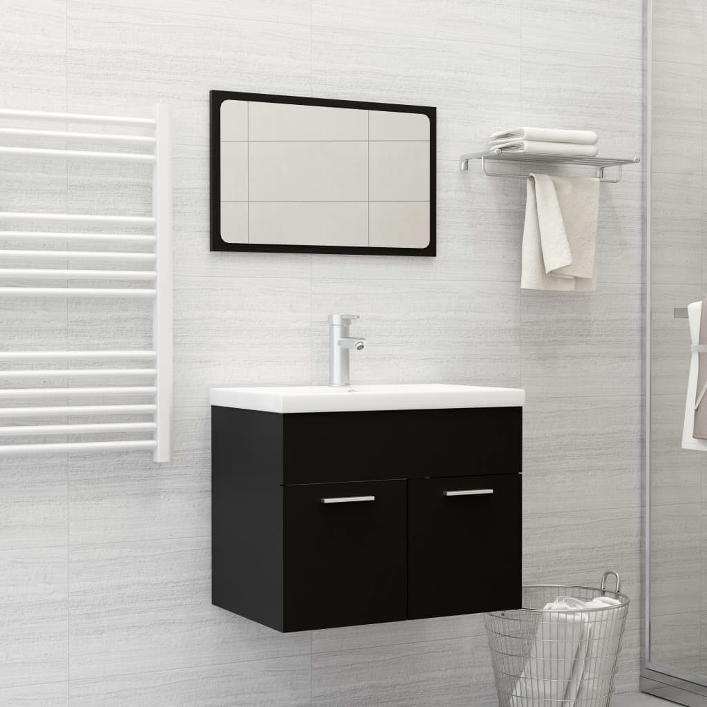 Set Mobili da Bagno Nero in Legno Multistrato 3071316