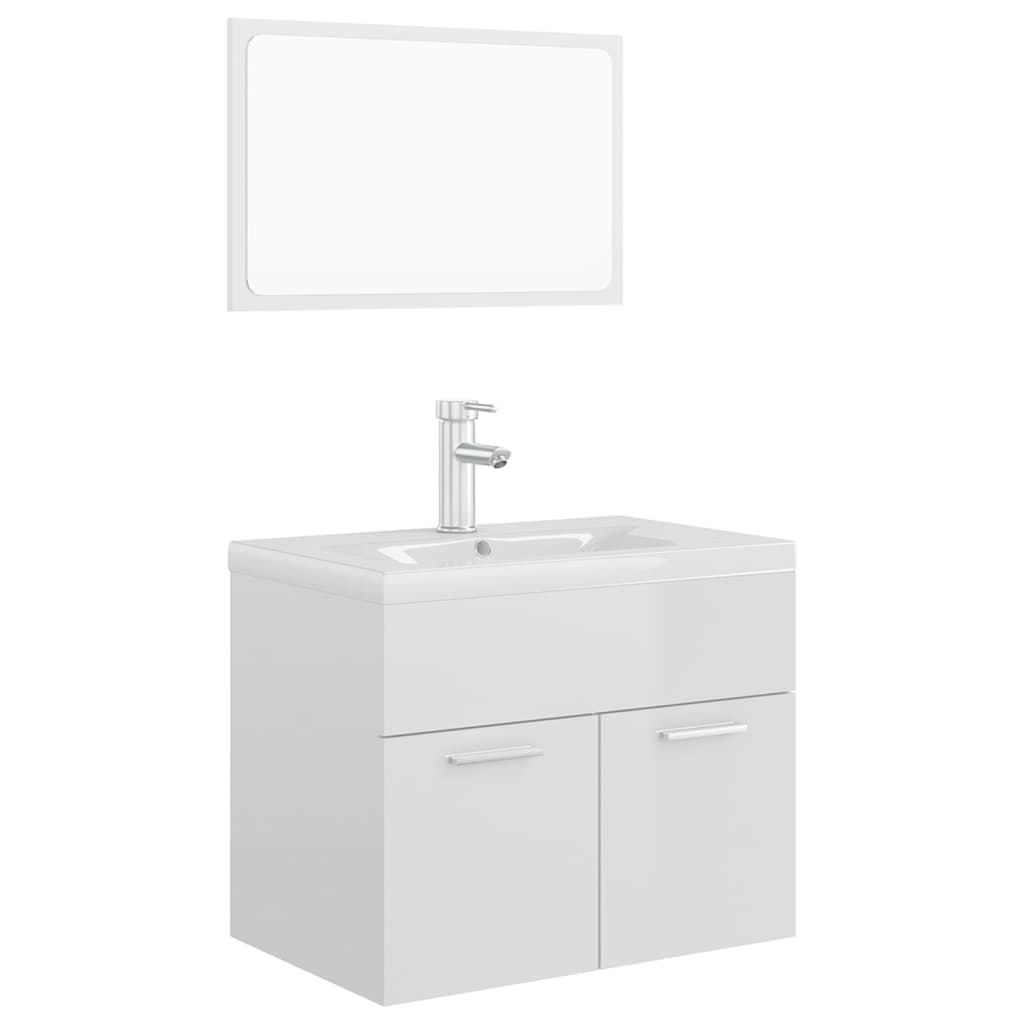 Set Mobili da Bagno Bianco Lucido in Truciolato 3071321