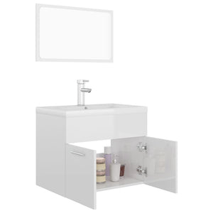 Set Mobili da Bagno Bianco Lucido in Truciolato 3071321