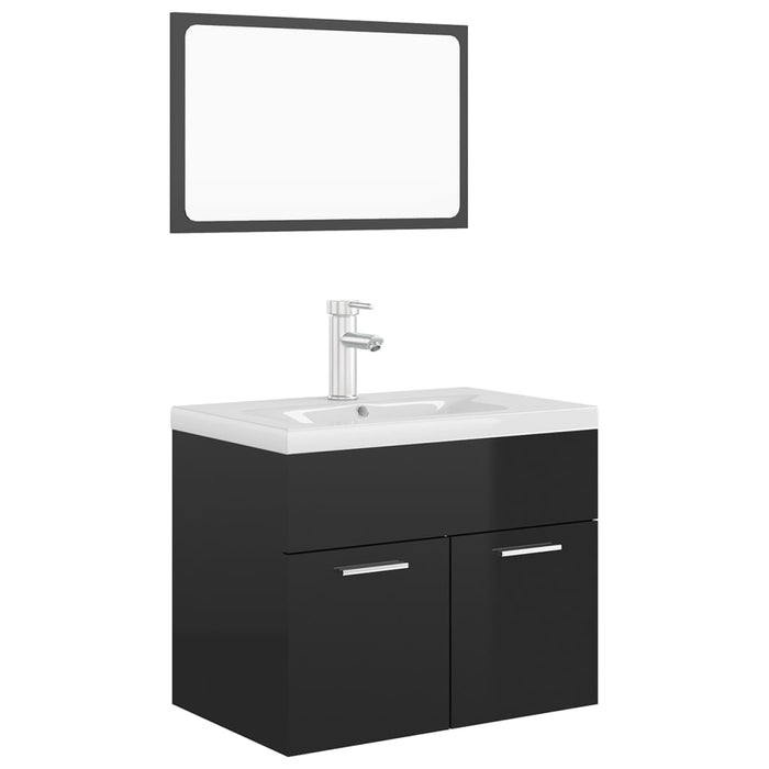 Set Mobili da Bagno Nero Lucido in Legno Multistrato 3071322