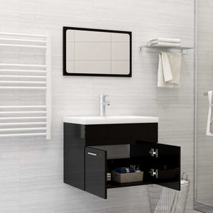 Set Mobili da Bagno Nero Lucido in Legno Multistrato 3071322