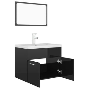 Set Mobili da Bagno Nero Lucido in Legno Multistrato 3071322