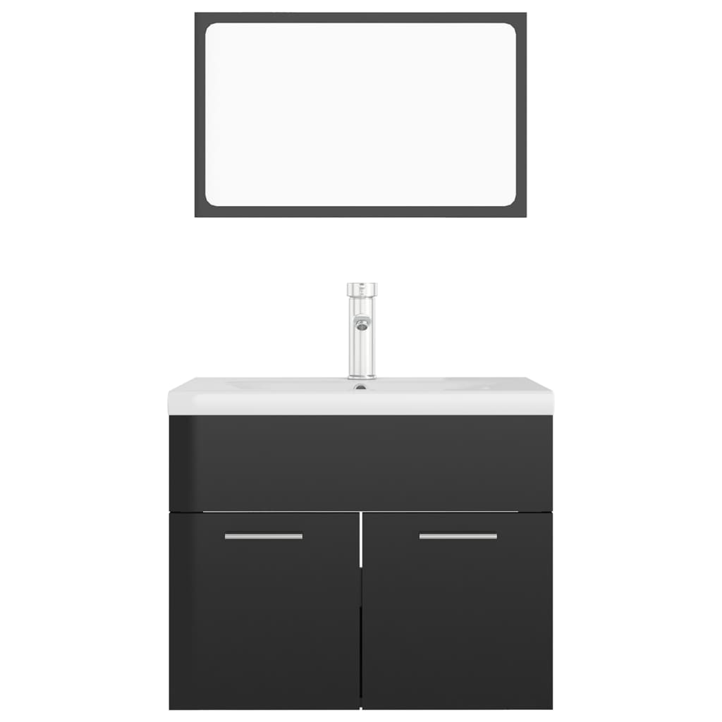 Set Mobili da Bagno Nero Lucido in Legno Multistrato 3071322