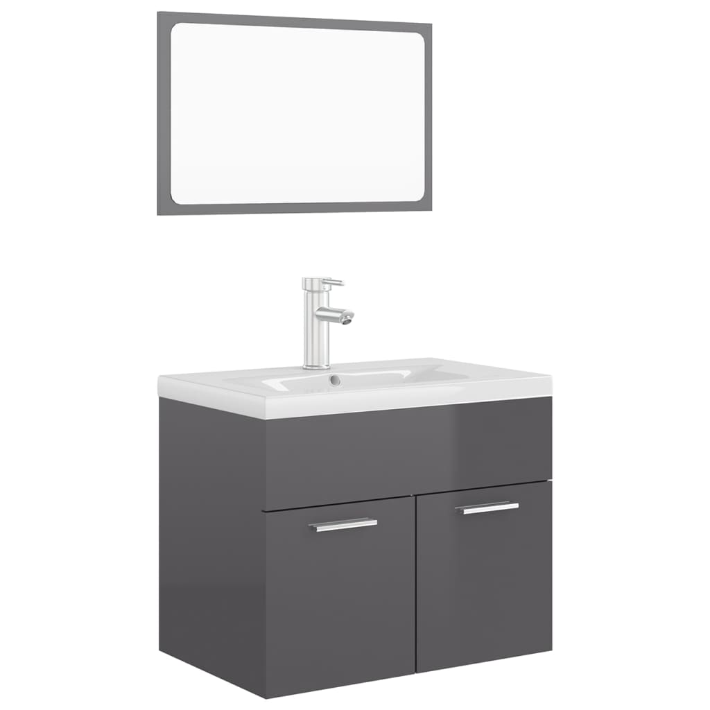 Set Mobili da Bagno Grigio Lucido in Truciolato 3071323