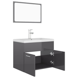 Set Mobili da Bagno Grigio Lucido in Truciolato 3071323