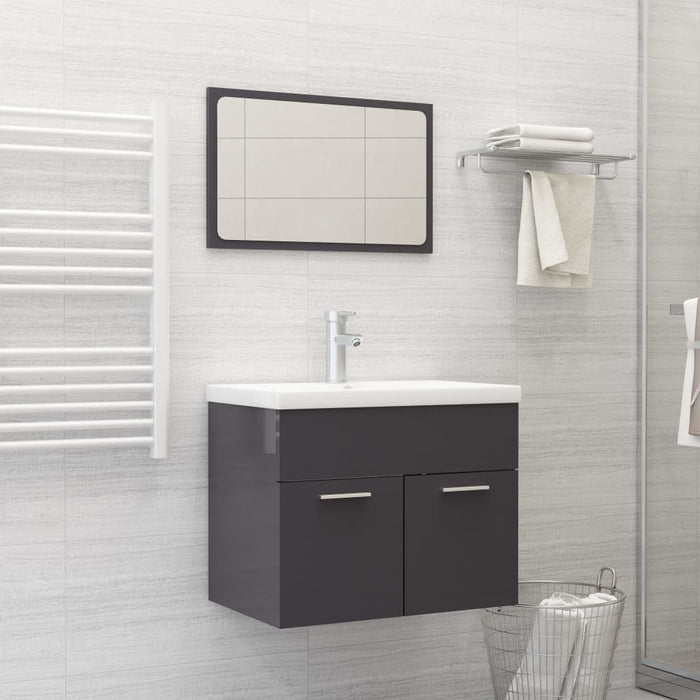 Set Mobili da Bagno Grigio Lucido in Truciolato 3071323