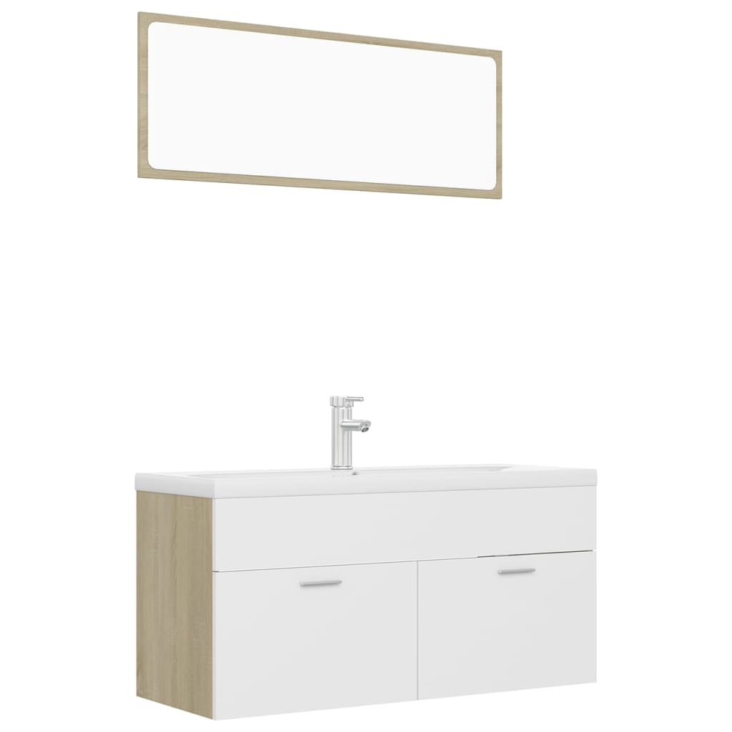 Set Mobili da Bagno Bianco e Rovere Sonoma in Legno Multistrato 3071347