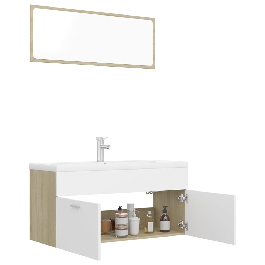 Set Mobili da Bagno Bianco e Rovere Sonoma in Truciolato 3071347