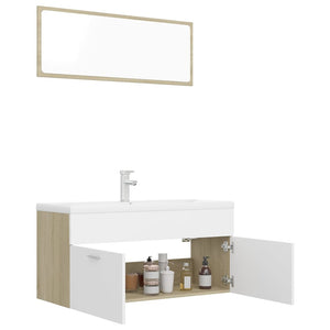 Set Mobili da Bagno Bianco e Rovere Sonoma in Legno Multistrato 3071347