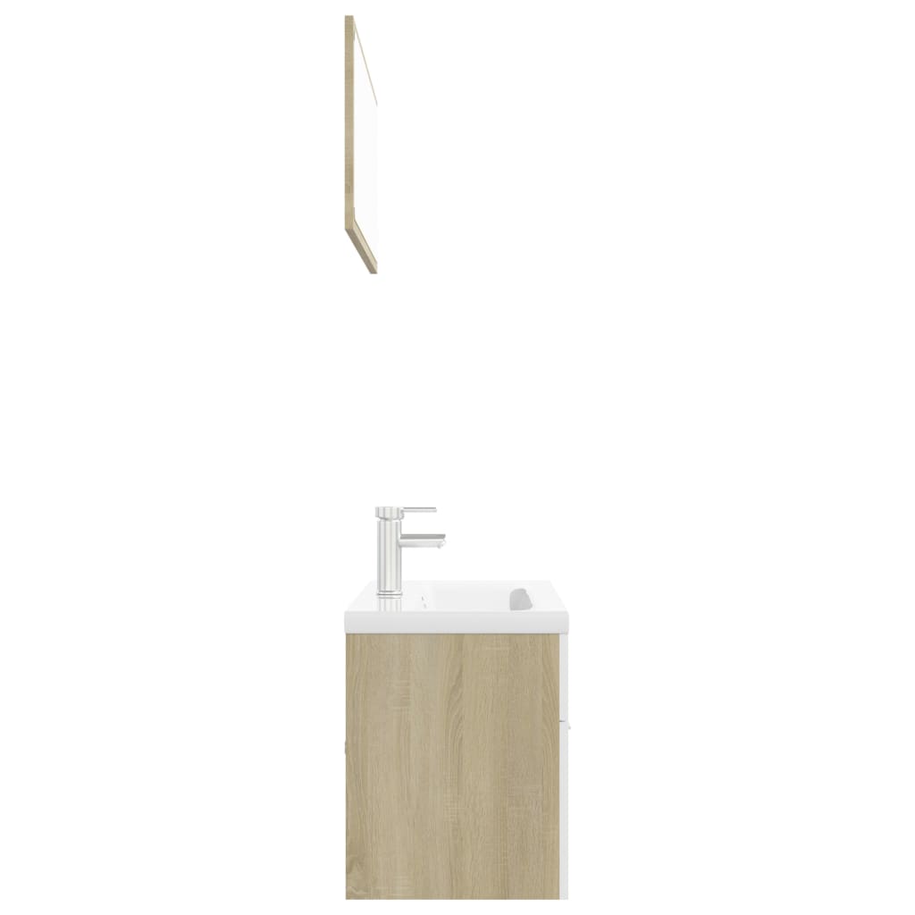 Set Mobili da Bagno Bianco e Rovere Sonoma in Legno Multistrato 3071347