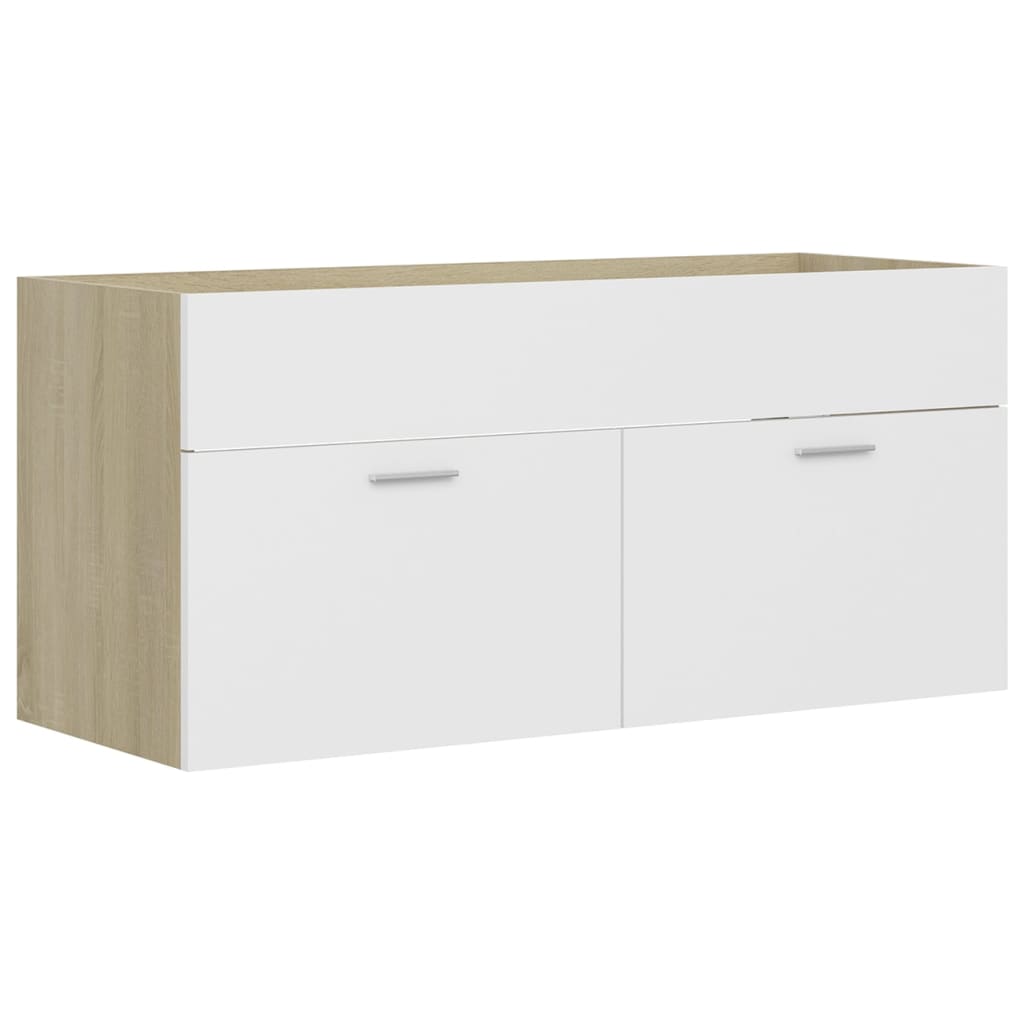 Set Mobili da Bagno Bianco e Rovere Sonoma in Legno Multistrato 3071347