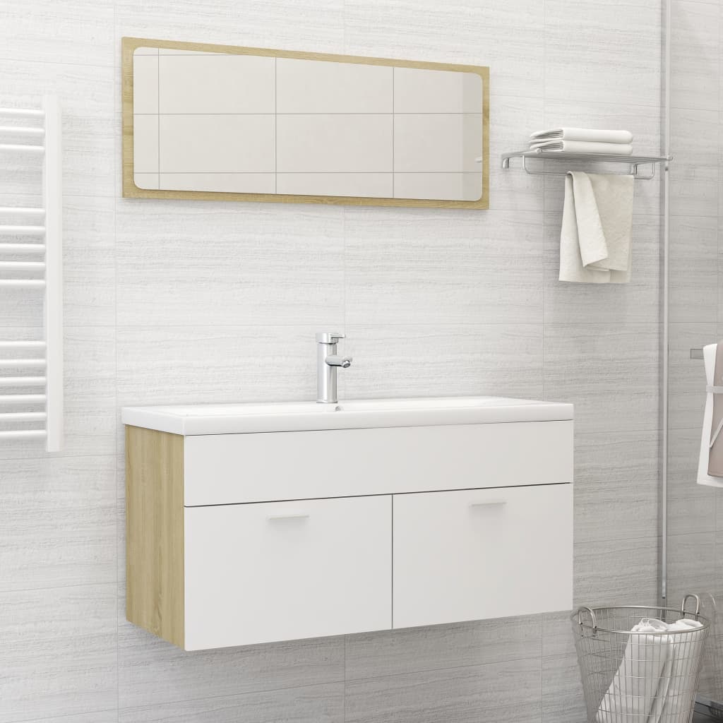 Set Mobili da Bagno Bianco e Rovere Sonoma in Truciolato 3071347