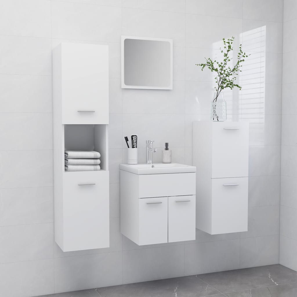 Set Mobili da Bagno Bianco in Legno Multistrato 3071351