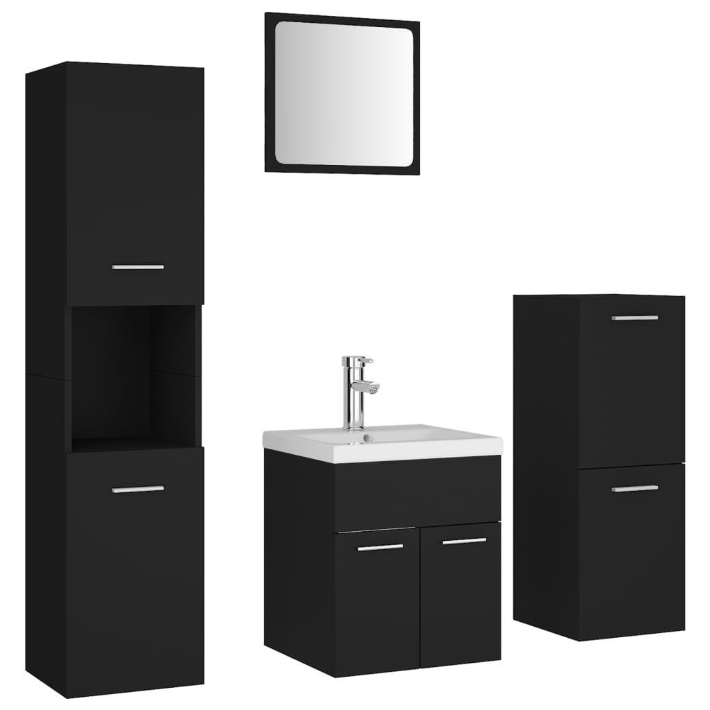 Set Mobili da Bagno Nero in Legno Multistrato 3071352