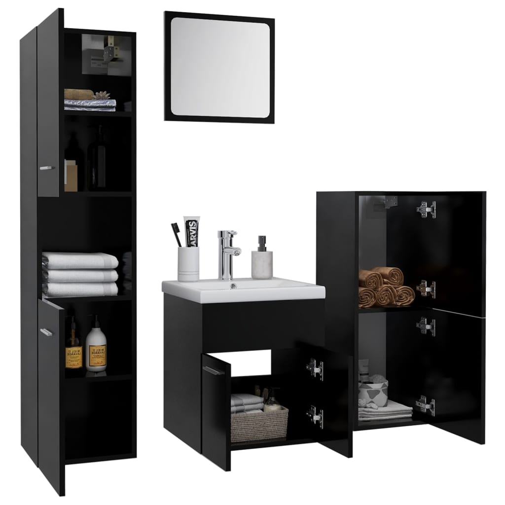 Set Mobili da Bagno Nero in Legno Multistrato 3071352