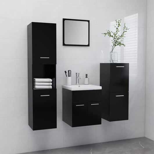 Set Mobili da Bagno Nero in Legno Multistrato 3071352