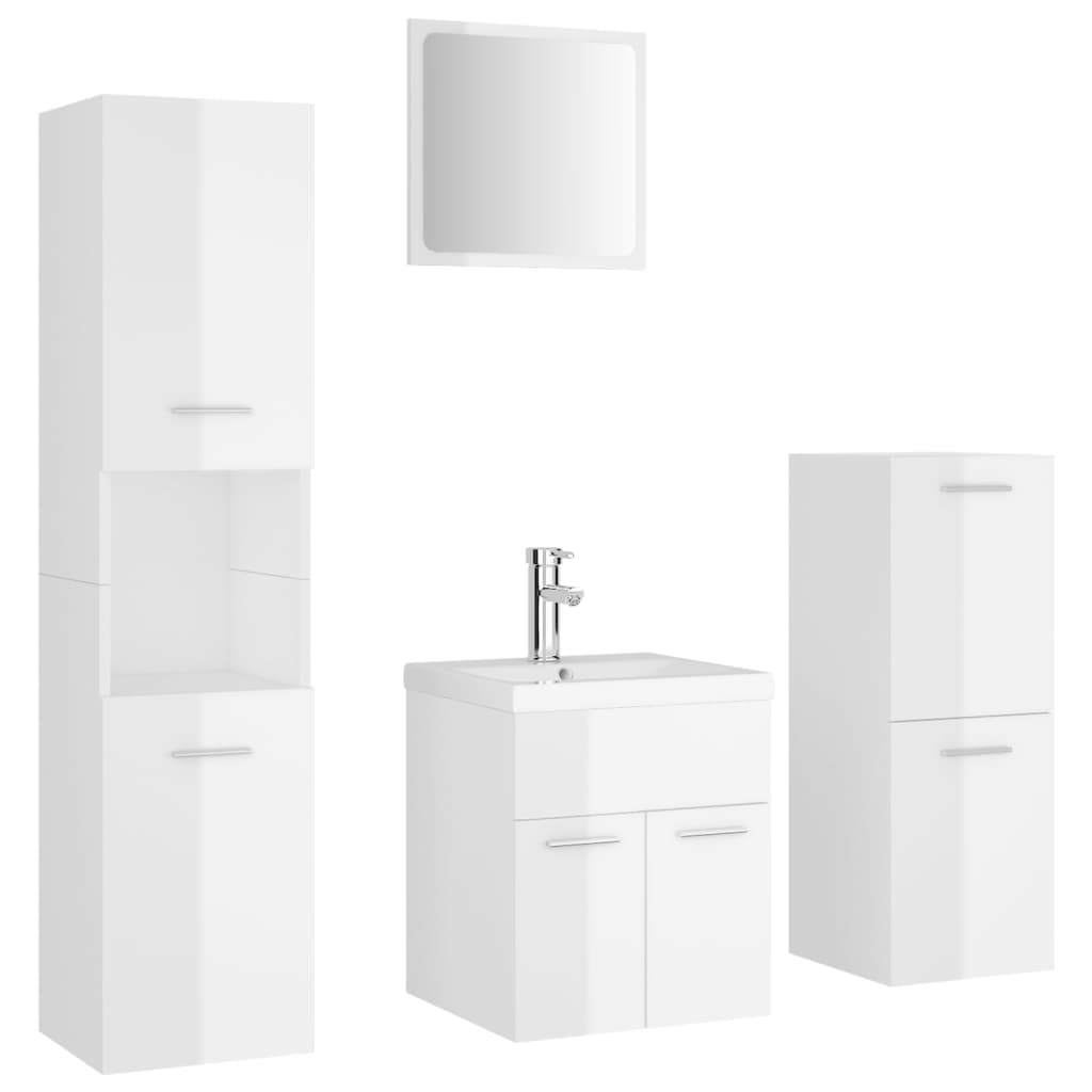 Set Mobili da Bagno Bianco Lucido in Legno Multistrato 3071357