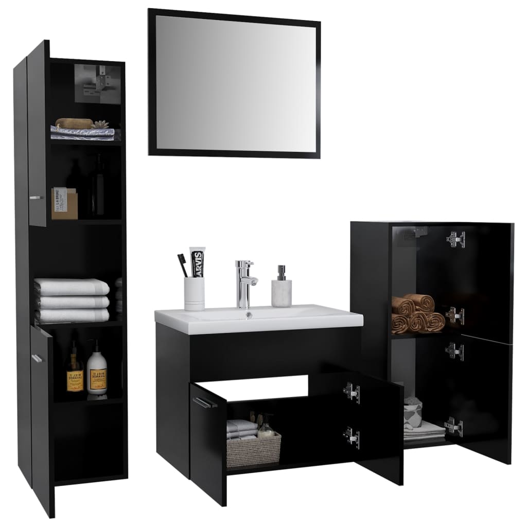 Set Mobili da Bagno Nero in Legno Multistrato 3071361