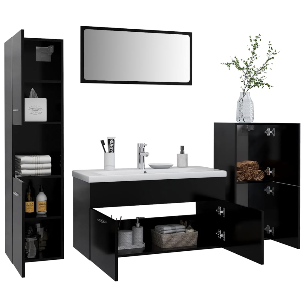 Set Mobili da Bagno Nero in Truciolato 3071379