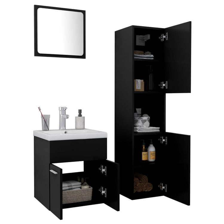 Set Mobili da Bagno Nero in Legno Multistrato 3071397