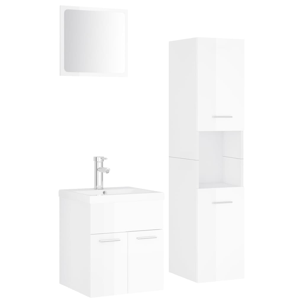 Set Mobili da Bagno Bianco Lucido in Legno Multistrato 3071402