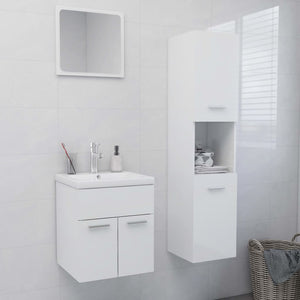 Set Mobili da Bagno Bianco Lucido in Legno Multistrato 3071402