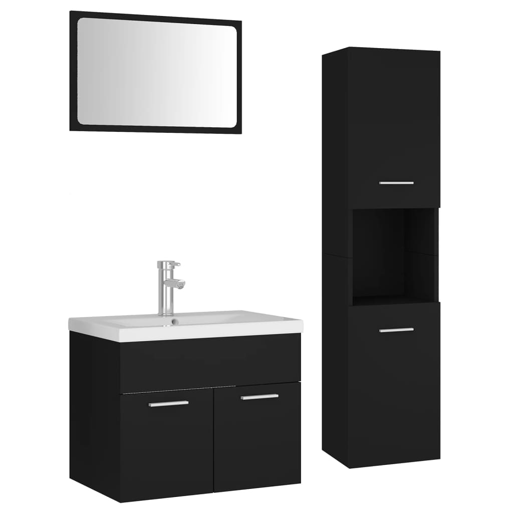 Set Mobili da Bagno Nero in Legno Multistrato 3071406