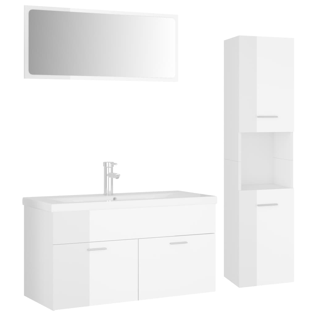 Set Mobili da Bagno Bianco Lucido in Truciolato 3071429