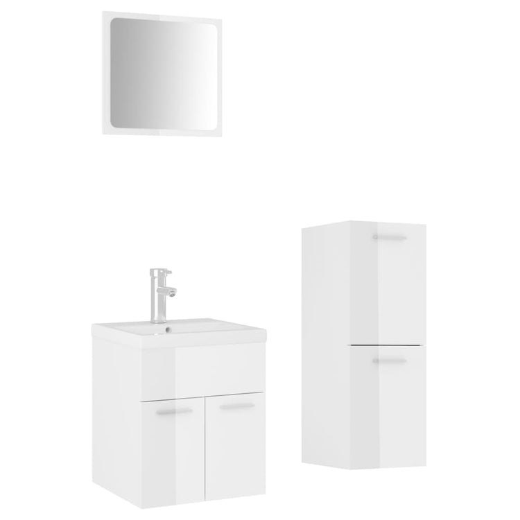 Set Mobili da Bagno Bianco Lucido in Legno Multistrato 3071447