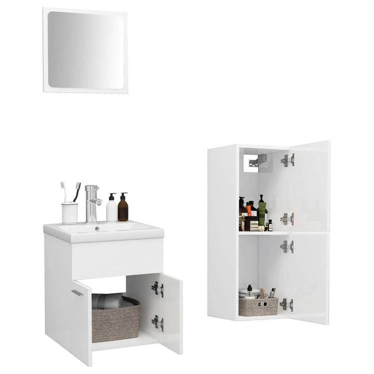 Set Mobili da Bagno Bianco Lucido in Legno Multistrato 3071447