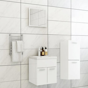 Set Mobili da Bagno Bianco Lucido in Legno Multistrato 3071447