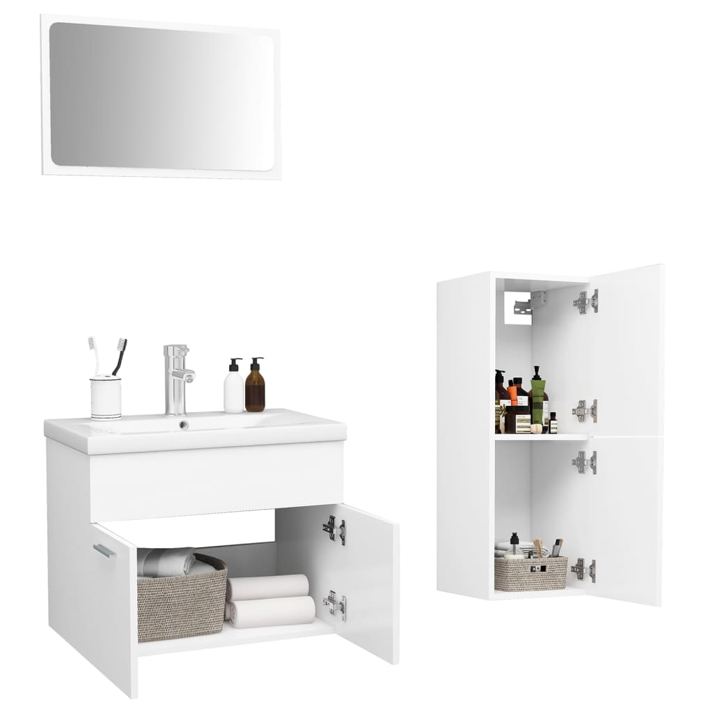 Set Mobili da Bagno Bianco in Legno Multistrato 3071450