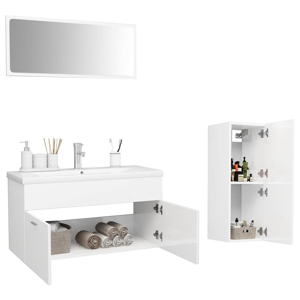 Set Mobili da Bagno Bianco Lucido in Truciolato 3071474