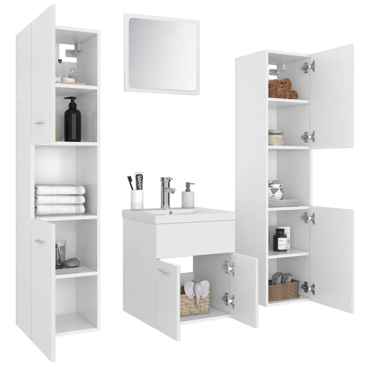 Set Mobili da Bagno Bianco in Legno Multistrato 3071486