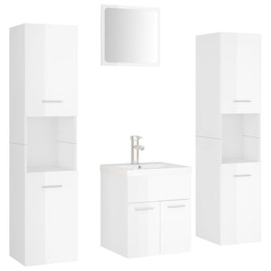 Set Mobili da Bagno Bianco Lucido in Legno Multistrato 3071492