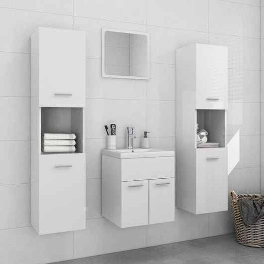 Set Mobili da Bagno Bianco Lucido in Legno Multistrato 3071492