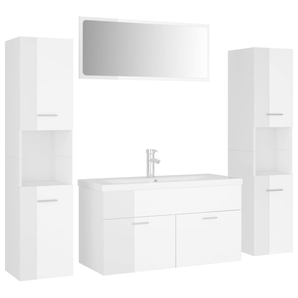 Set Mobili da Bagno Bianco Lucido in Truciolato 3071519