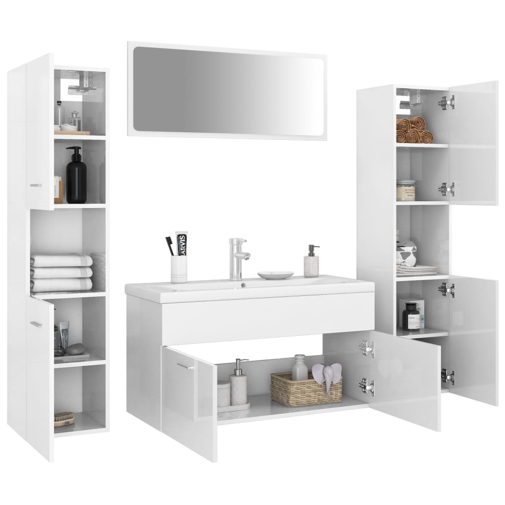 Set Mobili da Bagno Bianco Lucido in Truciolato