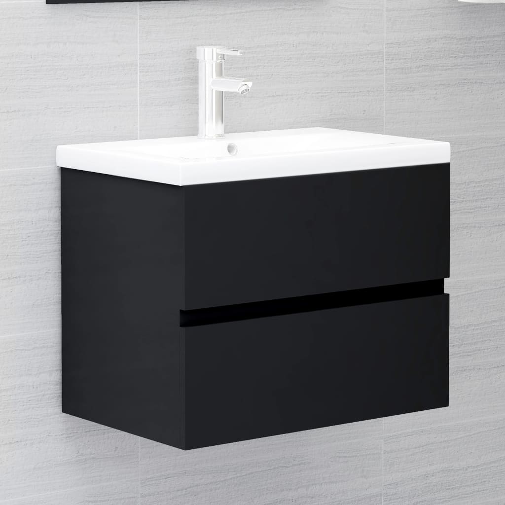 Mobile Bagno con Lavabo Integrato Nero in Truciolato 3071541