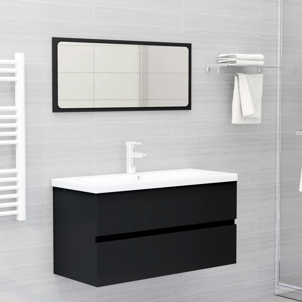 Mobile da Bagno con Lavabo Integrato Nero in Truciolato 3071559