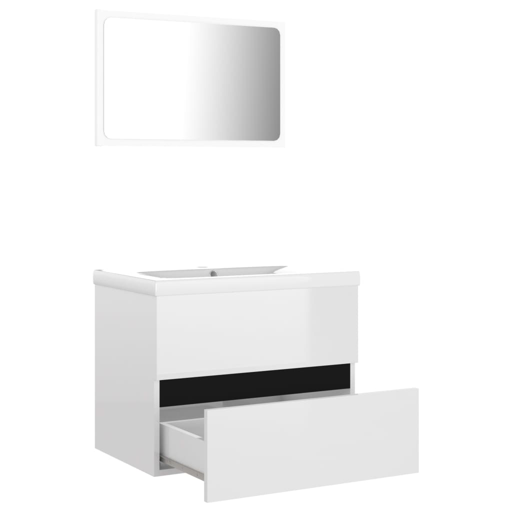 Set Mobili da Bagno Bianco Lucido in Truciolato 3071591